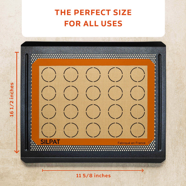 Silpat Macaron Baking Mat On Baking Tray Showing Dimensions