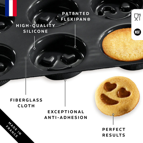Flexipan 6 Smiley Emojis Mold Graphic